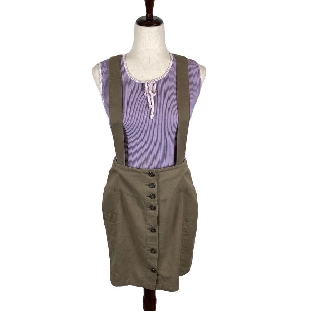 Gianni Bini Y2K linen blend‎ button front overall mini skirt 6